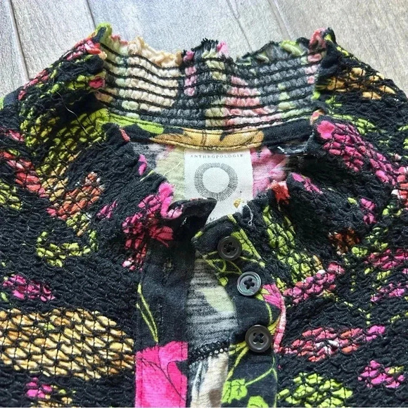 Anthropologie Akemi + Kin Black Christine Ruffled Floral Sleeveless Top Sz. XS - Picture 6 of 9